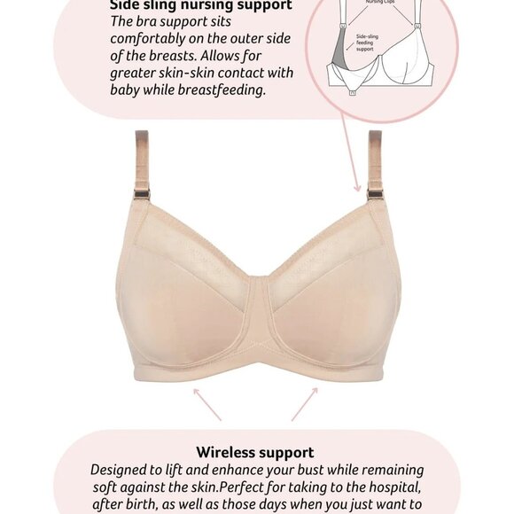 Hotmilk Lunar Eclipse Full Cup Wirefree Nursing Bra Naked Beige US 36K NWT - Picture 5 of 12